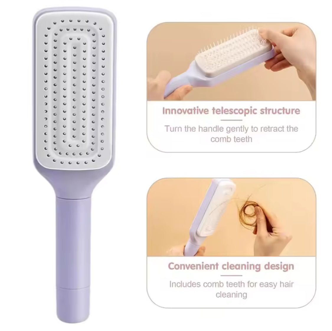 Self-Clean Hair Brush both colors – lifestyle
