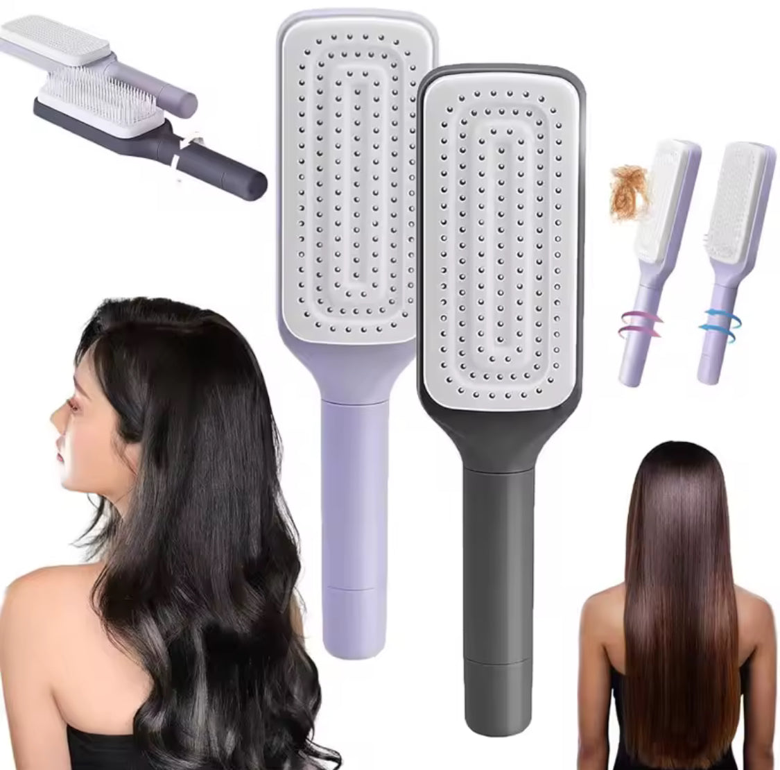 Self-Clean Hair Brush lavender – lifestyle view